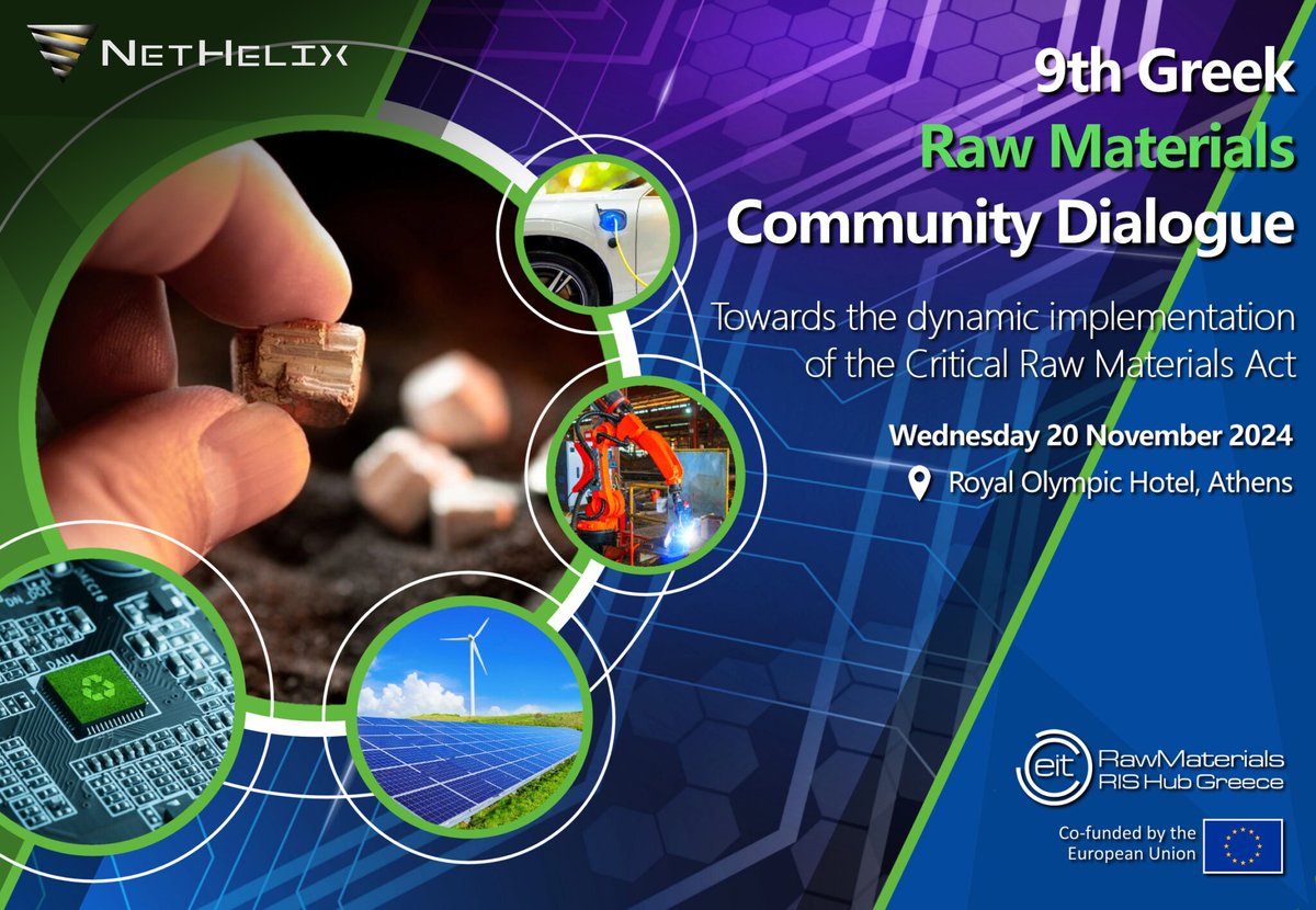 NetHelix will be at the 9th Greek Raw Materials Community Dialogue on Nov 20 in Athens! Organized by @RISHUBGR, we’ll showcase our work in the "Education &amp; Innovation" session. Excited to connect and drive sustainability in the raw materials sector!