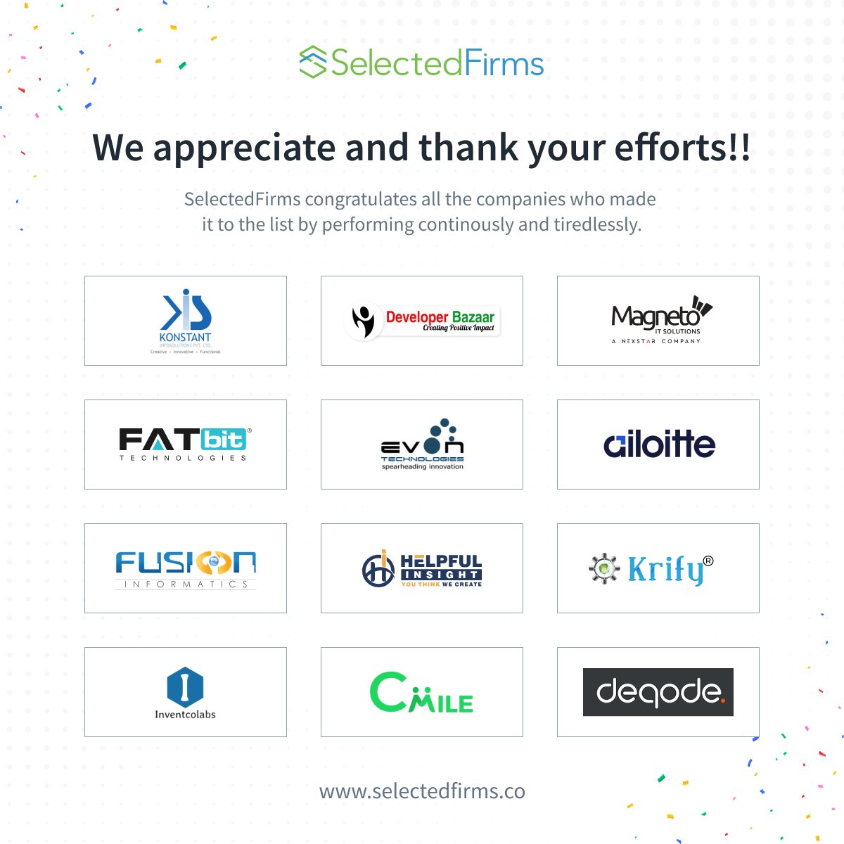 SelectedFirms (@firmsselected) on Twitter photo SelectedFirms sends a shout-out to all the Mobile App Development companies in India: bit.ly/4fJifUJ
Congratulations!
๐ฏ <a href="/konstantinfo/">Konstant Infosolutions</a>
๐ฏ <a href="/developerbazaar/">Developer Bazaar Technologies</a>
๐ฏ <a href="/magnetoit/">Magneto IT Solutions</a>
๐ฏ <a href="/FATbit_Tech/">FATbit Technologies</a>
๐ฏ <a href="/Evontech/">Evon Technologies</a>
๐ฏ <a href="/ailoitte/">Ailoitte</a> SelectedFirms sends a shout-out to all the Mobile App Development companies in India: bit.ly/4fJifUJ
Congratulations!
๐ฏ <a href="/konstantinfo/">Konstant Infosolutions</a>
๐ฏ <a href="/developerbazaar/">Developer Bazaar Technologies</a>
๐ฏ <a href="/magnetoit/">Magneto IT Solutions</a>
๐ฏ <a href="/FATbit_Tech/">FATbit Technologies</a>
๐ฏ <a href="/Evontech/">Evon Technologies</a>
๐ฏ <a href="/ailoitte/">Ailoitte</a>