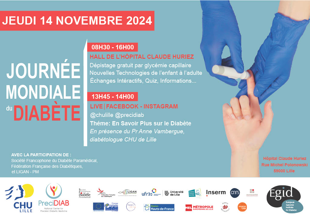 Université de Lille (@univ_lille) on Twitter photo 🥼 Vous vous posez des questions sur le diabète ?
Demain, à l'occasion de la Journée mondiale du diabète #JMD2024, le <a href="/CHU_Lille/">CHU de Lille</a> vous invite à une journée d'information et de dépistage gratuite 👇
newsroom.univ-lille.fr/actualite/jour… 🥼 Vous vous posez des questions sur le diabète ?
Demain, à l'occasion de la Journée mondiale du diabète #JMD2024, le <a href="/CHU_Lille/">CHU de Lille</a> vous invite à une journée d'information et de dépistage gratuite 👇
newsroom.univ-lille.fr/actualite/jour…