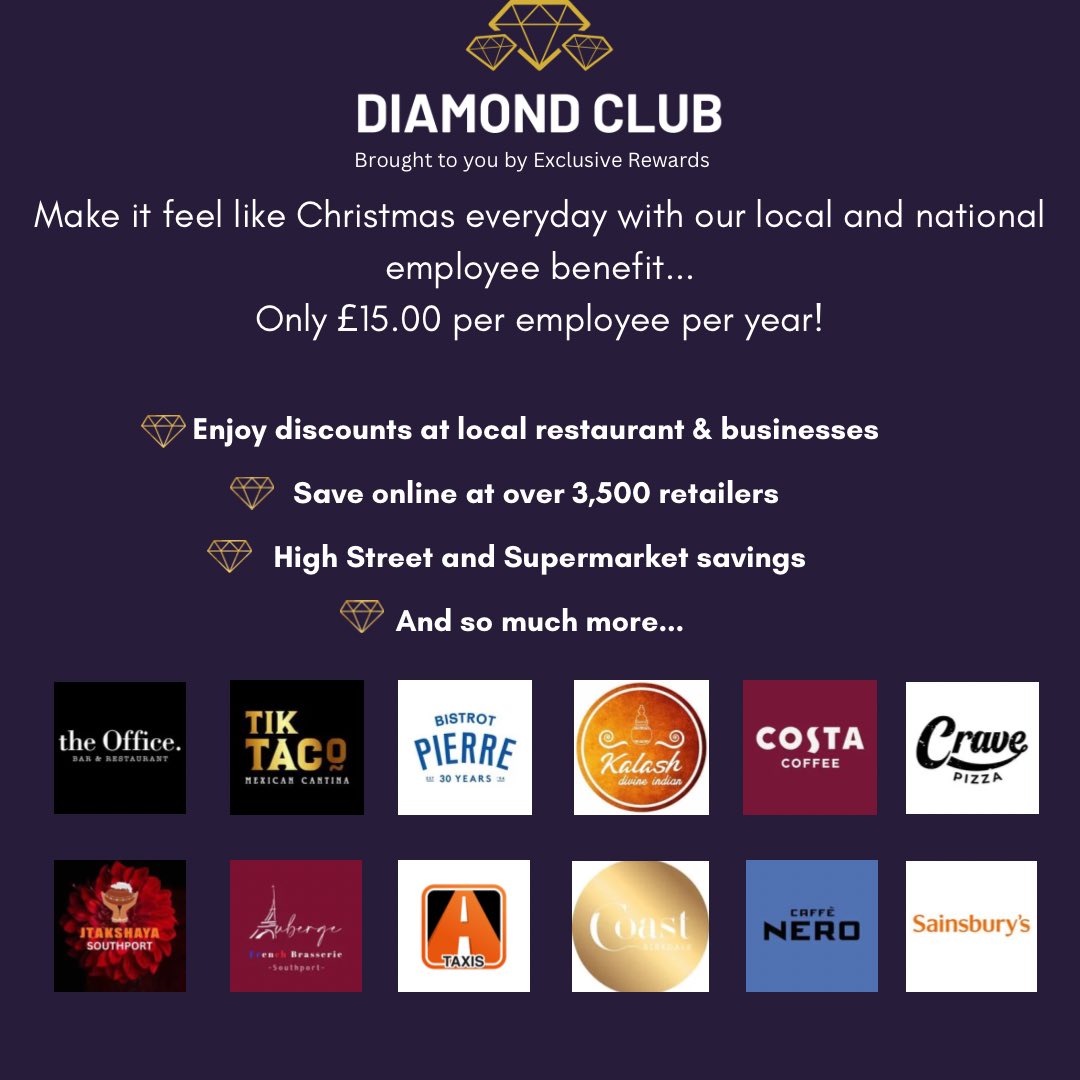 Gift your employees a Diamond Club membership today, and save them all hundreds of pounds per year.

It doesn’t matter how big or small your business is, self employed or a multi-national, everybody’s welcome.

To find out more, click the link below. 

cognitoforms.com/exclusiverewar…