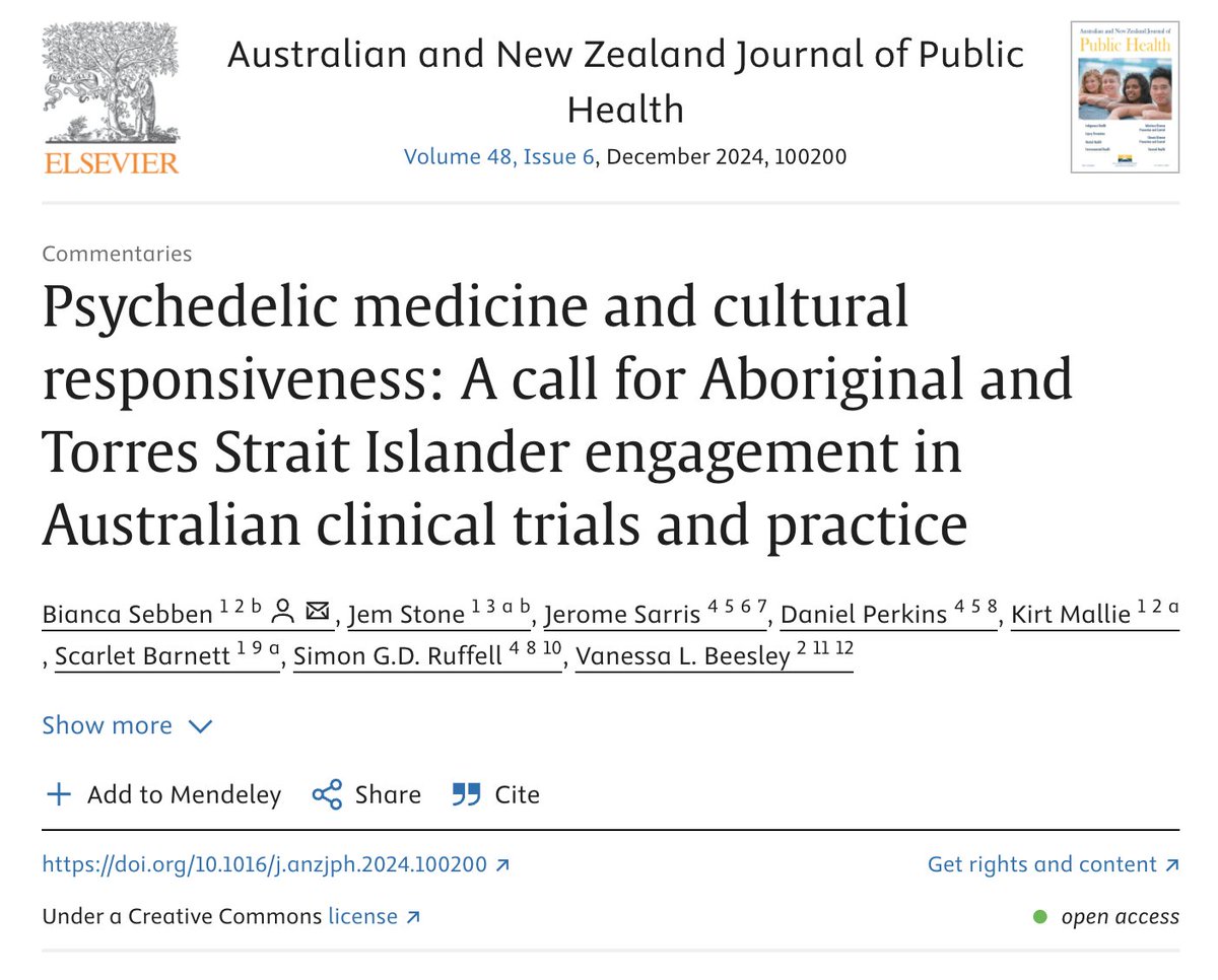 Simon Ruffell (@sgdruffell) on Twitter photo 📢 Excited to share our new commentary with Indigenous Psychedelic-Assisted Therapies (IPAT): “Psychedelic medicine and cultural responsiveness.” We call for culturally safe, inclusive protocols in Australian psychedelic therapy. #Psychedelics #IndigenousKnowledge #MentalHealth 📢 Excited to share our new commentary with Indigenous Psychedelic-Assisted Therapies (IPAT): “Psychedelic medicine and cultural responsiveness.” We call for culturally safe, inclusive protocols in Australian psychedelic therapy. #Psychedelics #IndigenousKnowledge #MentalHealth