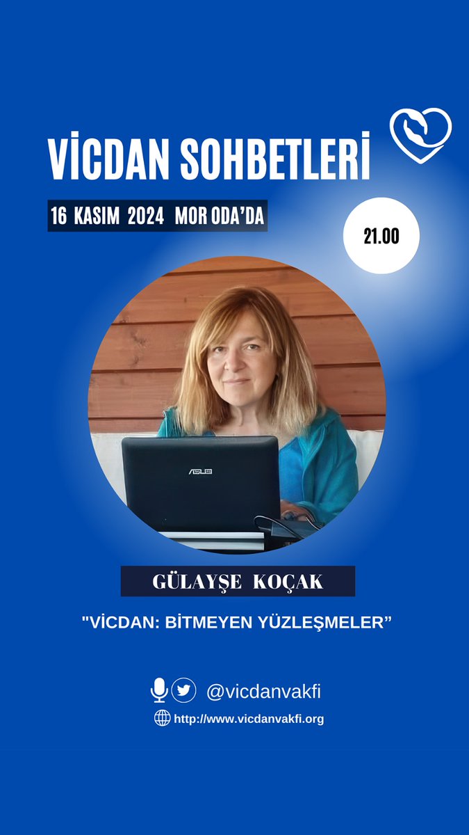 16.11.2024 cumartesi günü konuğumuz Yazar, Gülayşe Koçak ( <a href="/gulaysekocak/">Gülayşe Koçak</a> ) ile 
Vicdan: Bitmeyen yüzleşmeler konusunu konuşuyoruz. 
Tüm dostları bekliyoruz.🙏🌺🌺
16.11. 2024 cumartesi  21.00 da