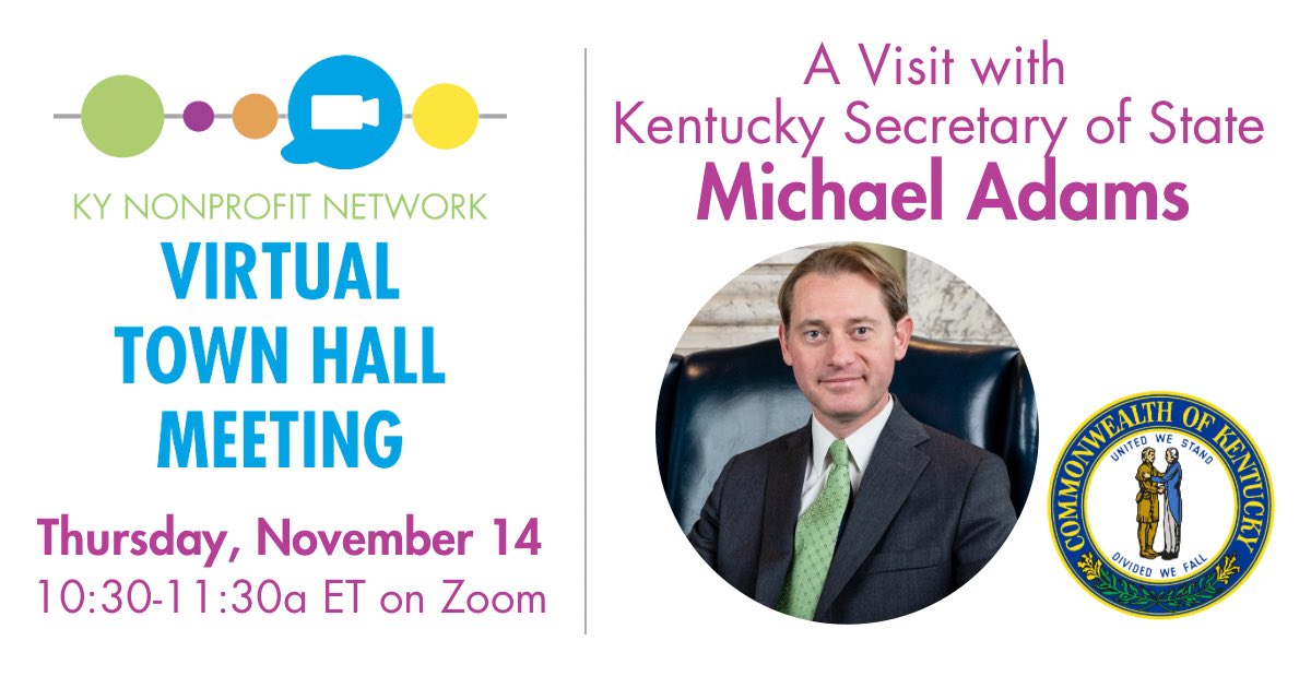 Kentucky Nonprofit Network (@kynonprofits) on Twitter photo Weāre talking about the election & the role of KY Secretary of Stateās Office in #nonprofit registration w/ <a href="/KYSecState/">Michael Adams, KY Secretary of State</a> on Thurs., 10:30am ET. Join us for the free call: members.kynonprofits.org/events/Details⦠Weāre talking about the election & the role of KY Secretary of Stateās Office in #nonprofit registration w/ <a href="/KYSecState/">Michael Adams, KY Secretary of State</a> on Thurs., 10:30am ET. Join us for the free call: members.kynonprofits.org/events/Detailsā¦