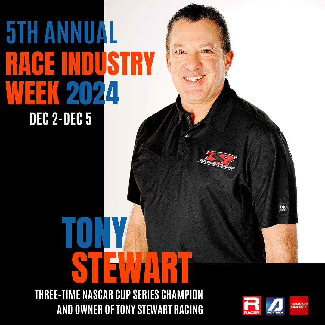 epartrade_com's tweet photo. Big News! Tony Stewart, 3-time NASCAR Cup Champion &amp; owner of Tony Stewart Racing, joins the 5th Annual RACE INDUSTRY WEEK. Dec 2-5, 2024! 
#RaceIndustryWeek #TonyStewart #NASCAR #Motorsports #Racing #Epartrade #RacerMag #SpeedSport https://t.co/M9XlirMrzP