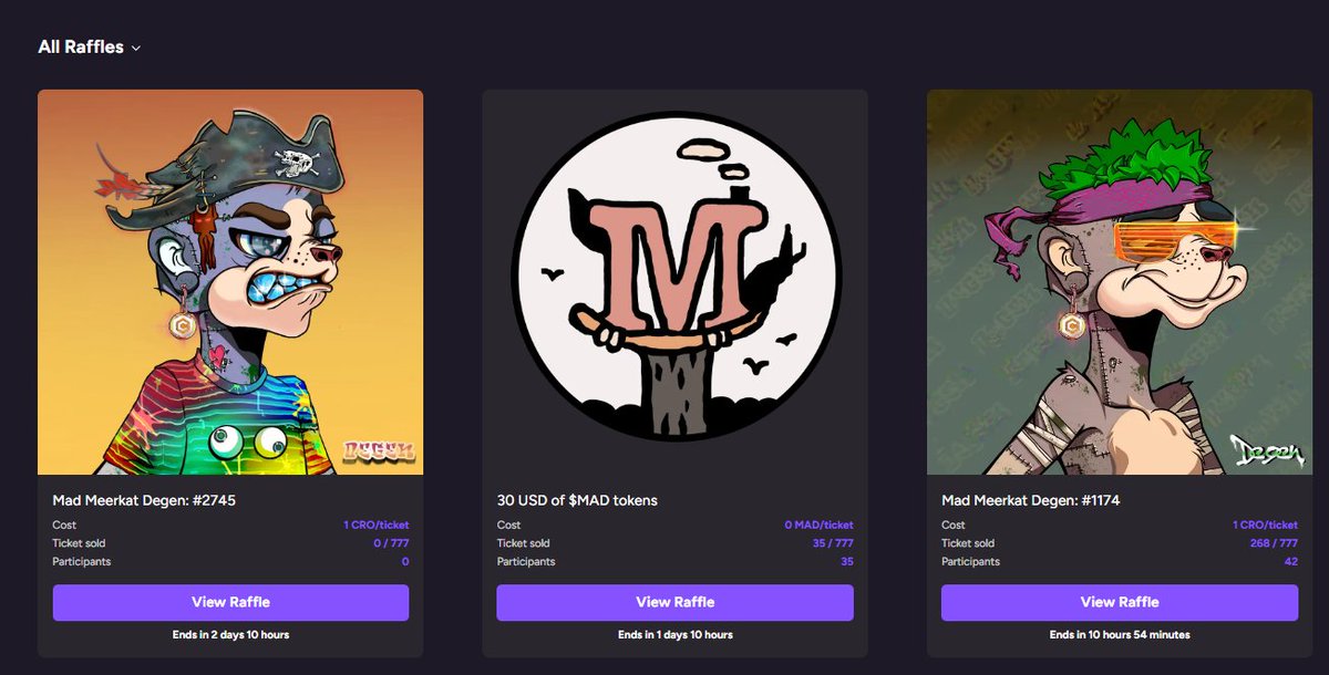 A new raffle is up, Mad Kats.

We have slots for 2 #cronos NFT collection giveaways. Comment which you'd love for us to raffle away - for free, of course.

#MAD4LIFE