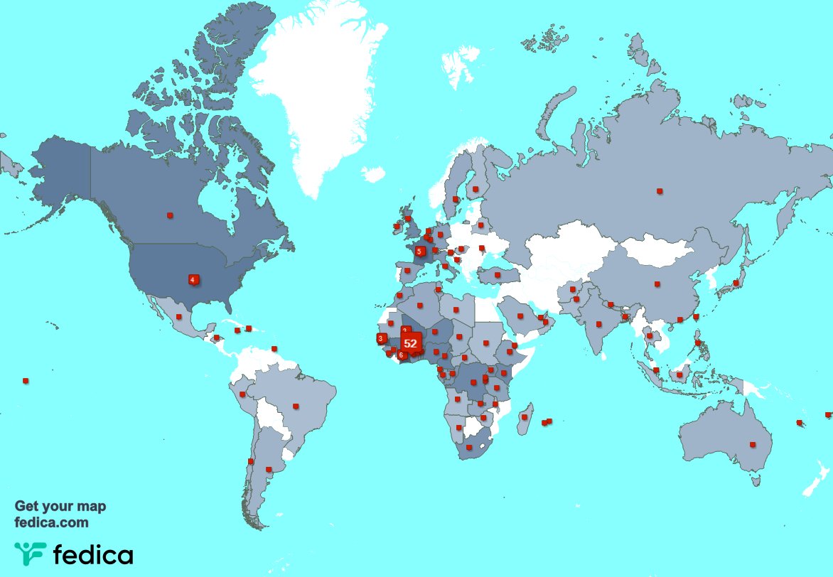 J'ai 3 nouveaux abonnés, de Burkina Faso, et plus la semaine dernière. Voir fedica.com/!MinataCoul