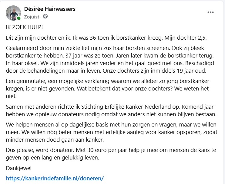 Ik zoek hulp. Delen is fijn. kankerindefamilie.nl/doneren/