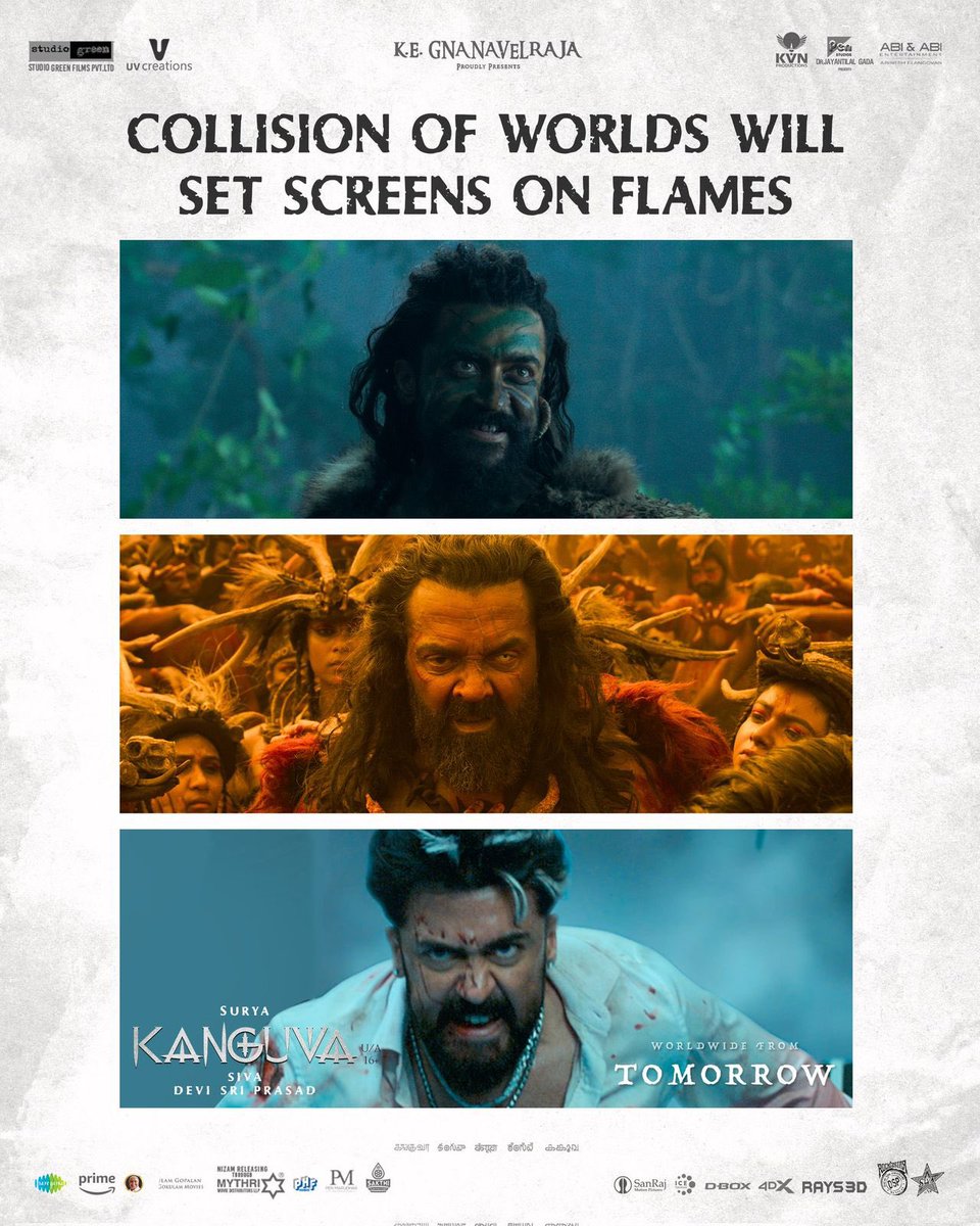 Can’t wait for #Kanguva to storm the screens tomorrow! Big shoutout to <a href="/Suriya_offl/">Suriya Sivakumar</a> na, <a href="/kegvraja/">Gnanavelraja</a> na, <a href="/directorsiva/">siva+director</a> saar and the entire #KanguvaTeam for this massive venture! Proud to see Tamil cinema going global with a Pan-Indian release. Let’s make it a worldwide