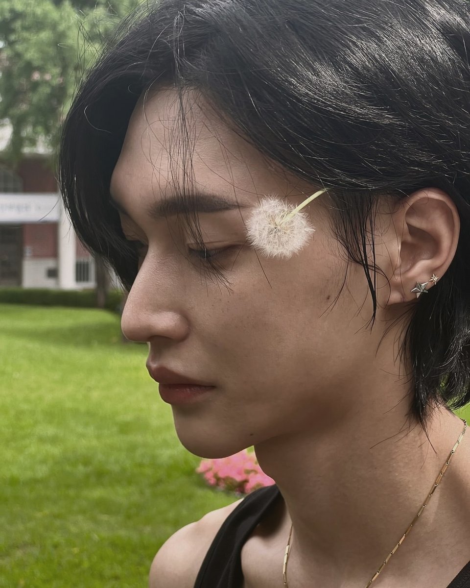 wonbgn's tweet image. Letting the dandelions settle in my hair like they own the place. Which one is more distracting, me or the flowers?