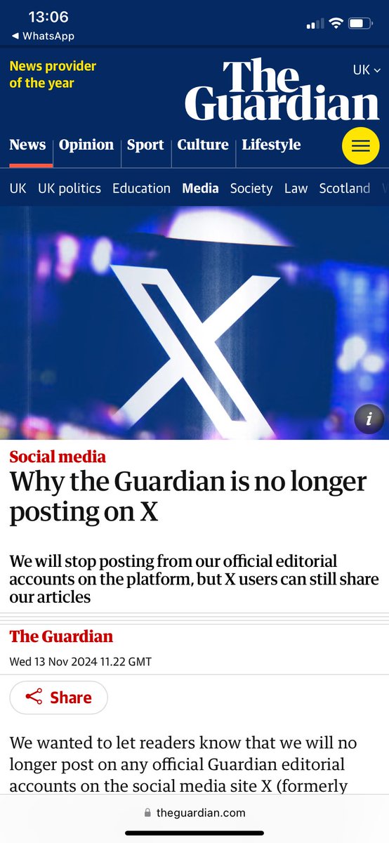 Happy to use <a href="/X/">X</a> when people with views they don’t like are censored and cancelled, but not happy to use it when it’s a free speech platform.
Thanks for confirming what you stand for.  <a href="/guardian/">The Guardian</a>