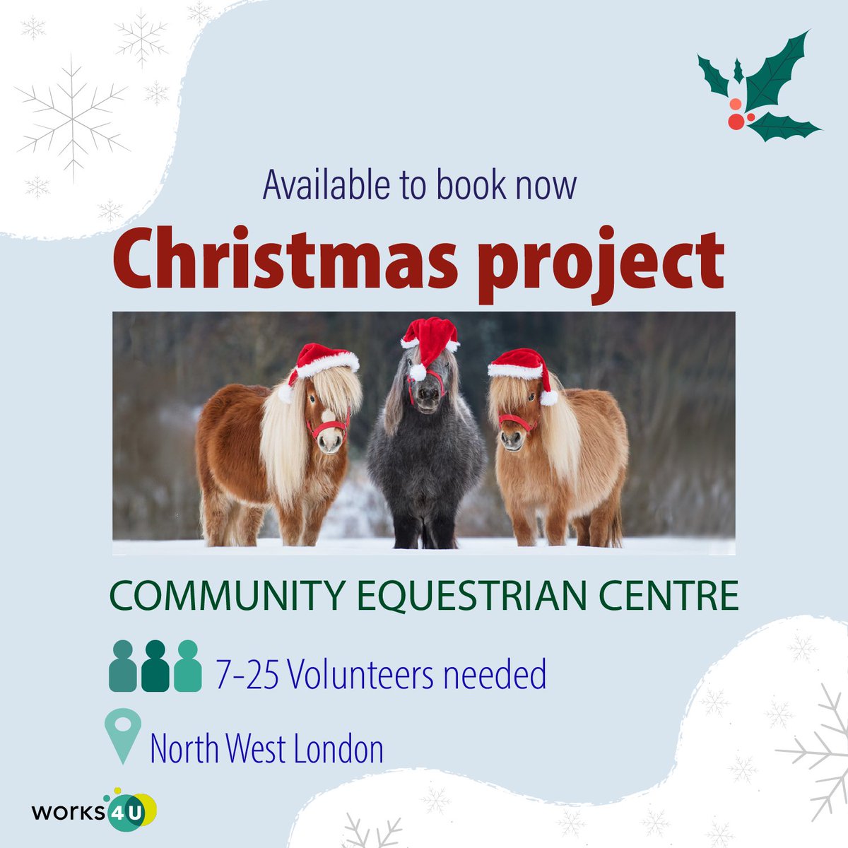 Want to spend the day with ponies whilst doing some good? We can accommodate groups of 7-25 at this particular site, situated in north west London. 
.
.
.
.
.
#w4u #works4u #christmaspony #equstriancentrelondon #corporatevolunteering #csr #christmasvolunteering