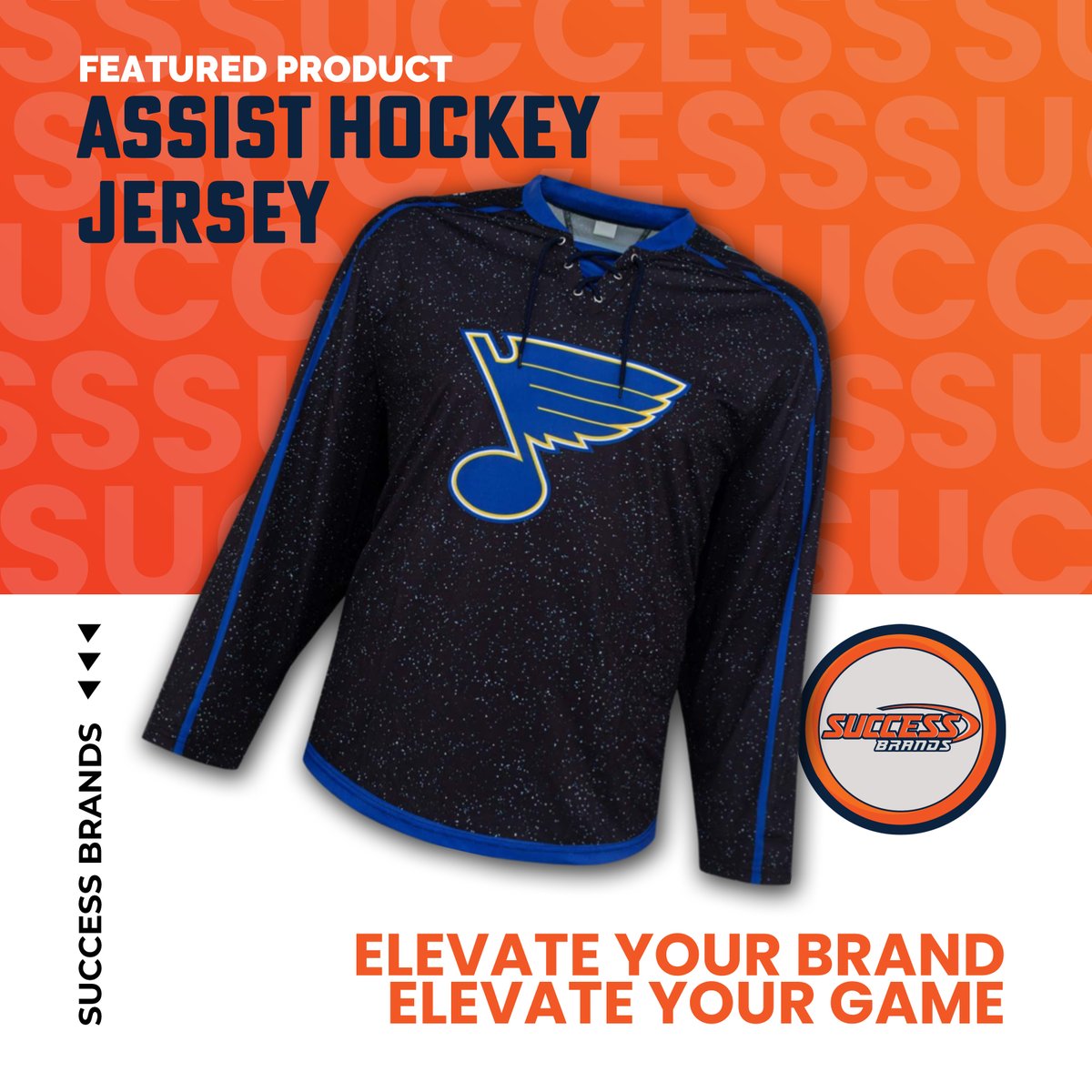 Elevate your brand and game with the Assist Hockey Jersey. Type "Success" in the comment section, and we'll guide you through every step to get your team outfitted and answer all your questions! #StLouisBlues #ElevateYourGame #SuccessBrands