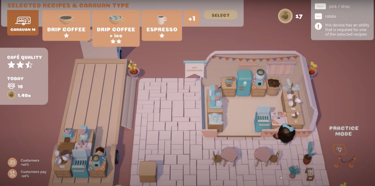 myPotatoGames's tweet image. Last chance - I am still sharing a few copies of Coffee Caravan in celebration of the new Ice Cream World update!

If you want to be considered simply let me know in any way you like and wishlist the game! 🥰

Coffee Caravan is a wholesome and cozy cafe and ice cream management…