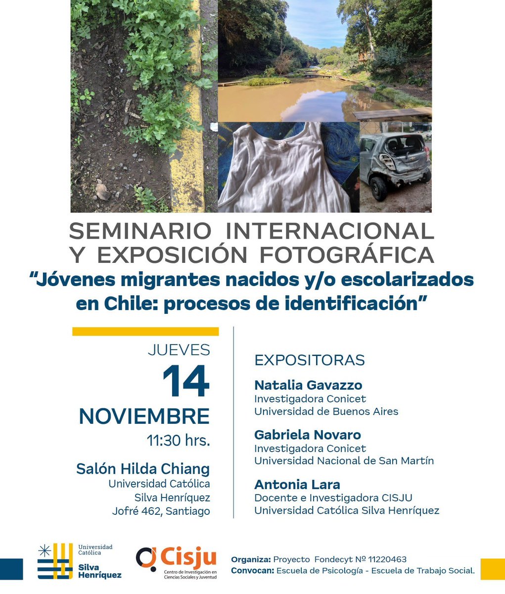 📌Investigadoras argentinas visitan la #UCSH para conversar sobre migración y escolaridad junto a la investigadora #CISJU Antonia Lara.
📌Jueves 14 de noviembre a las 11.30 am

#seminario #migración #jovenes 
<a href="/UBAonline/">UBAonline</a> <a href="/unsamoficial/">Universidad Nacional de San Martín</a>
