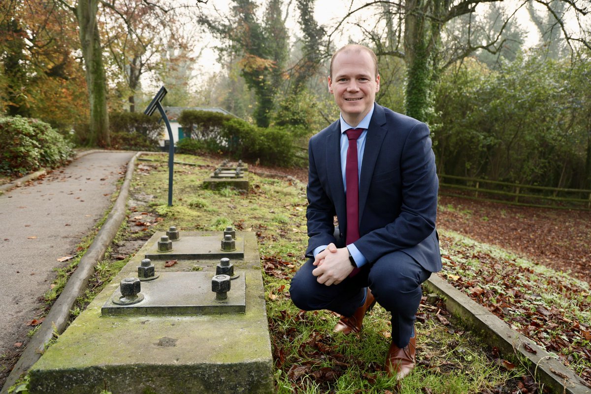 CommunitiesNI's tweet photo. NEWS: Communities Minister @GordonLyons1 visits the barrage balloon anchors on the Stormont Estate, one of 4,500 sites recorded as part of the HERoNI’s Defence Heritage Record which launched today. These sites were constructed as part of the local response to the First and Second World Wars and the Cold War. 

➡️ Find out more: https://t.co/GAXy6lNRYU