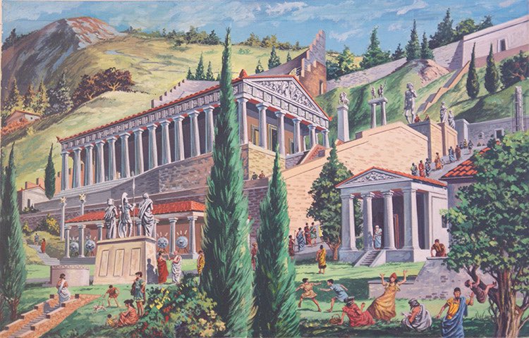 DeepintoHistory's tweet image. The Panhellenic Sanctuary at Delphi. Home to the Temple of Apollo and the most famous Oracle in the Ancient World. The Pythia, would sit inside the temple, across a sacred chasm beneath the site emitting vapors, which she inhaled. Located on Mount Parnassos, Delphi, Greece.