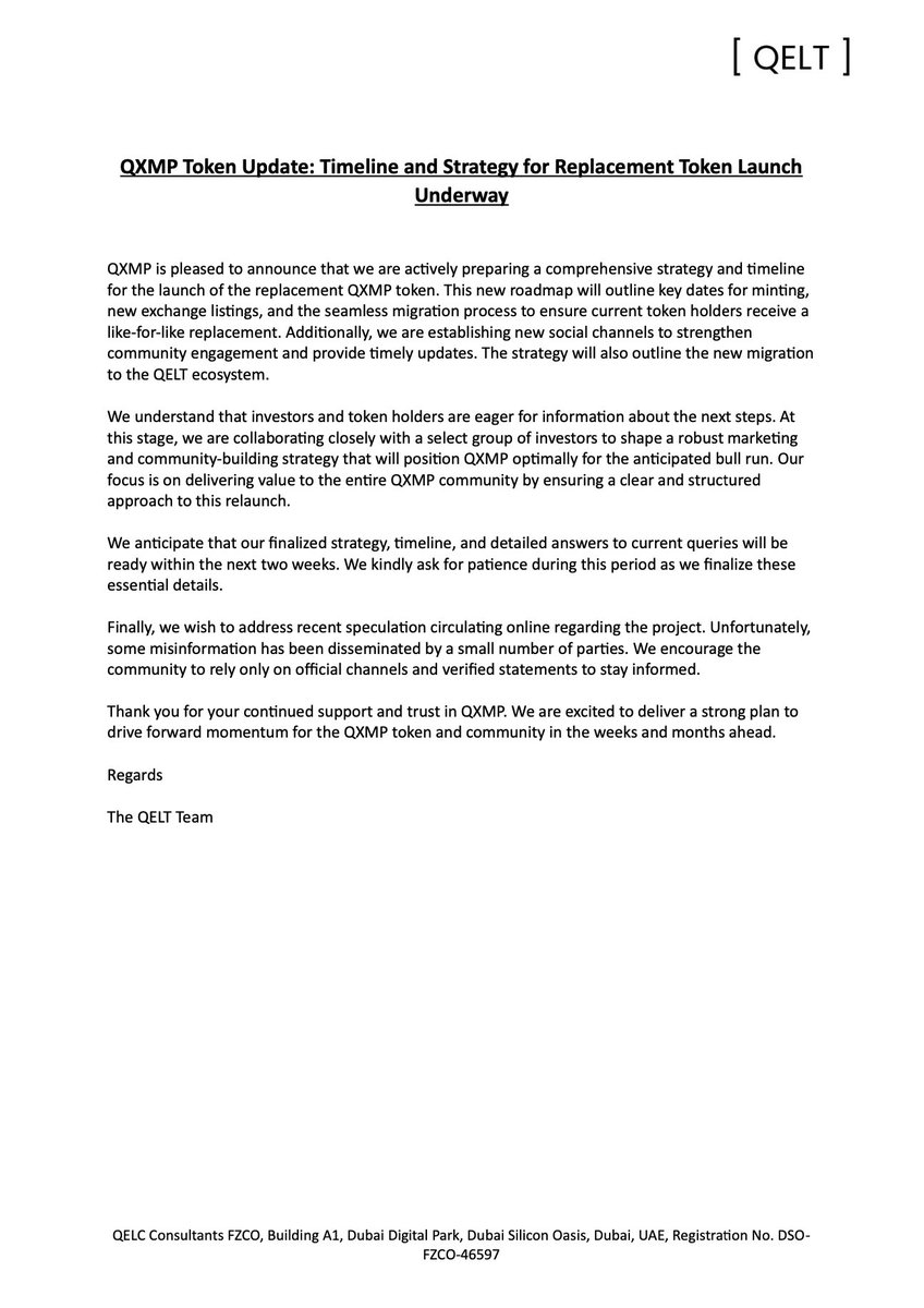 qelt_io's tweet image. QELT Update regarding QXMP