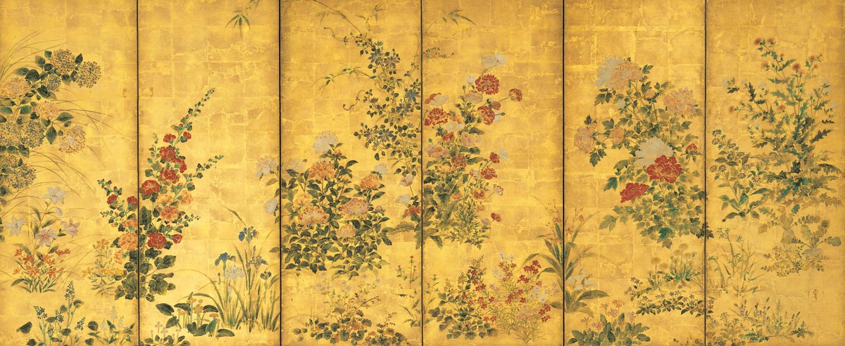 俵屋宗達工房 Studio of Tawaraya Sōtatsu 《四季草花図屏風》 17世紀