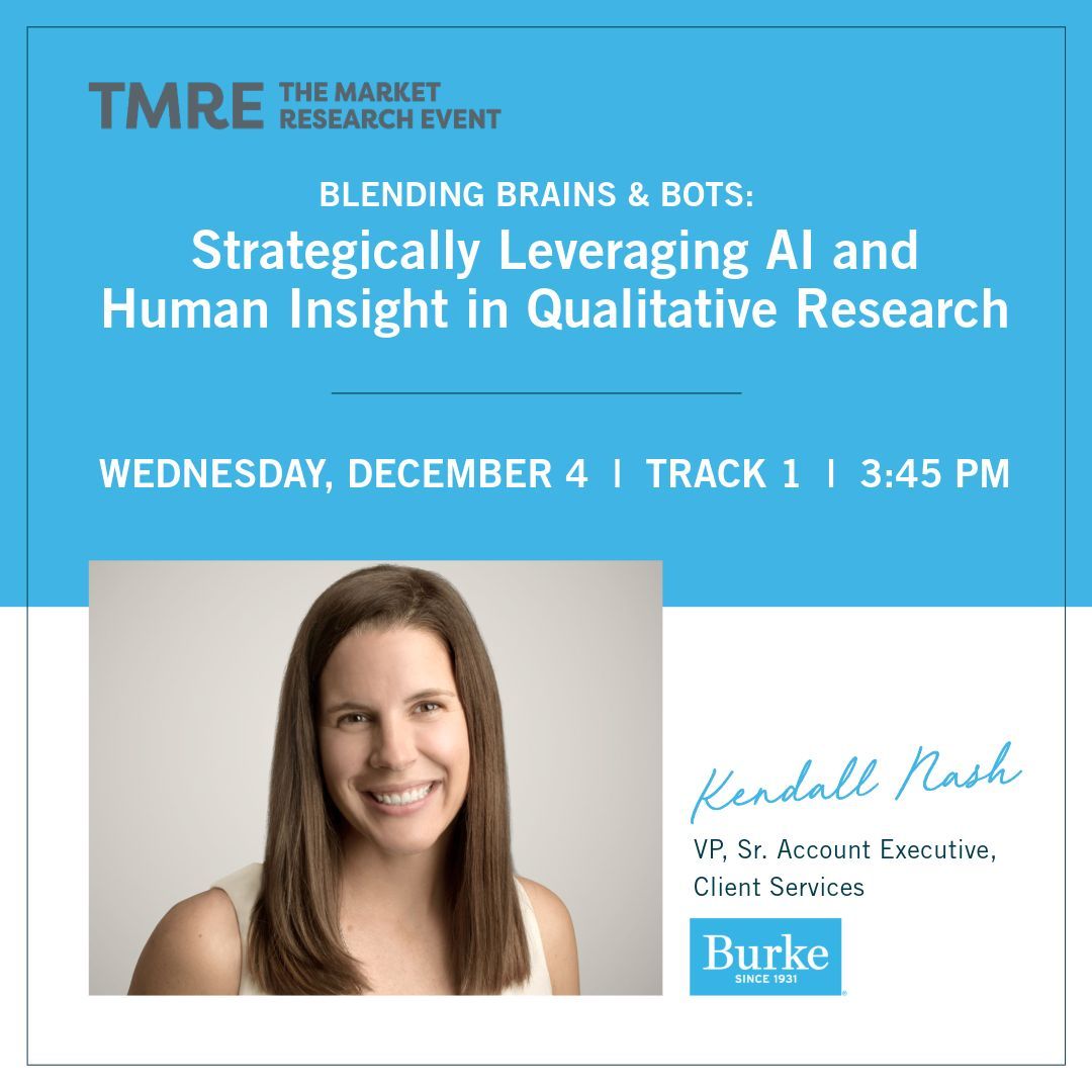 Join Kendall Nash at #TMRE24 for a bold dive into the world of AI-moderated qualitative interviews! 

She’ll explore the balance between technological advancements and the irreplaceable nuances of human intelligence. 

See you there! ⚖️✨

#AI #Innovation #MRX #Insights