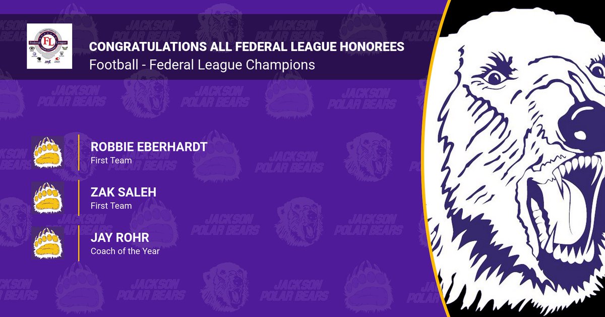 JHS Athletics (@polarbearad) on Twitter photo Congratulations Football 1st Team All Federal League Honorees!! WAY TO GO BEARS!! <a href="/JHSPolarBearsFB/">Jackson Football</a> Congratulations Football 1st Team All Federal League Honorees!! WAY TO GO BEARS!! <a href="/JHSPolarBearsFB/">Jackson Football</a>