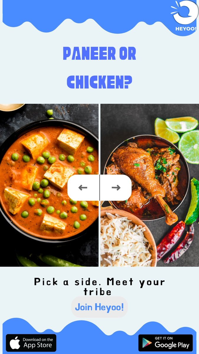 ReachHeyoo's tweet photo. #paneer or #chicken ? Let’s see which side wins!

Whichever side you’re on, you’re not alone. Find your people with Heyoo! #Community and #Meetups App.

Join now to start meeting people you relate to.

[https://t.co/oBgGcRkjD4]

#DelhiNCR #DelhiWeather #Gurgaon https://t.co/Tx5J2csXq2