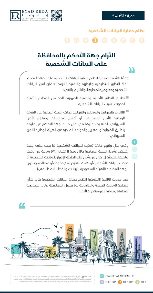 ERLF_LLP's tweet image. يتناول هذا المنشور التزام جهة التحكم بالمحافظة على البيانات الشخصية. 
#erlf
#data_protection
#legal_knowledge
#معرفة_قانونية