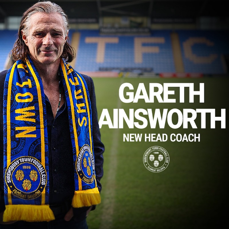 shrewsburytown's tweet photo. We are thrilled to announce Gareth Ainsworth as our new head coach!

Welcome to #Salop, Gareth 🤝

🔷🔶