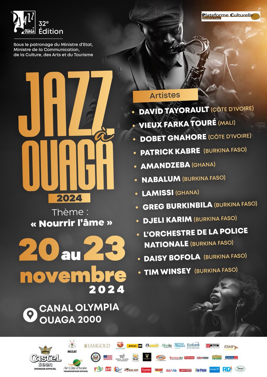 BakoWemboe's tweet photo. La 32 ème édition du Festival Jazz à Ouaga vous attend à Canal Olympiade à Ouaga 200. Un rendez-vous à ne pas manquer. 
#MusicMagic 
#Musica #JazzTonight https://t.co/VA6A2YTz78