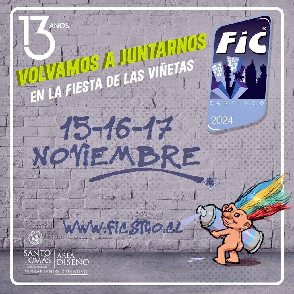 Carlos Reyes G. (@careyesg) on Twitter photo Ya comienza la 13ava edición del Festival Internacional del Cómic de Santiago <a href="/FICSantiago/">FIC Santiago</a> Viernes 15 de nov. de 12 a 19 hrs. sáb. 16 y dgo. 17 de 10 a 19 hrs. en Instituto Santo Tomás (Vicuña Mackenna 4835, metro San Joaquín) Ya comienza la 13ava edición del Festival Internacional del Cómic de Santiago <a href="/FICSantiago/">FIC Santiago</a> Viernes 15 de nov. de 12 a 19 hrs. sáb. 16 y dgo. 17 de 10 a 19 hrs. en Instituto Santo Tomás (Vicuña Mackenna 4835, metro San Joaquín)