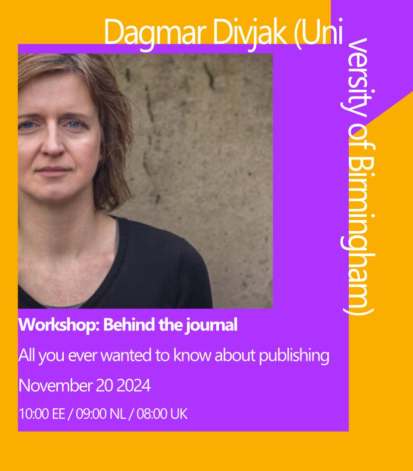 MEDAL @medallinguist.bsky.social (@medallinguist) on Twitter photo Join us for the final MEDAL workshop of this semester!
On Nov 20th, <a href="/dagmardivjak/">Dagmar Divjak</a> (<a href="/artsatbham/">College of Arts+Law</a>), Editor-in-Chief of Cognitive Linguistics (<a href="/degruyter_brill/">De Gruyter Brill ➡️ @degruyterbrill.bsky.social</a>) will give us a unique look in what goes on behind the scenes of an academic journal 📰
Register: medal.ut.ee/event/review/ Join us for the final MEDAL workshop of this semester!
On Nov 20th, <a href="/dagmardivjak/">Dagmar Divjak</a> (<a href="/artsatbham/">College of Arts+Law</a>), Editor-in-Chief of Cognitive Linguistics (<a href="/degruyter_brill/">De Gruyter Brill ➡️ @degruyterbrill.bsky.social</a>) will give us a unique look in what goes on behind the scenes of an academic journal 📰
Register: medal.ut.ee/event/review/