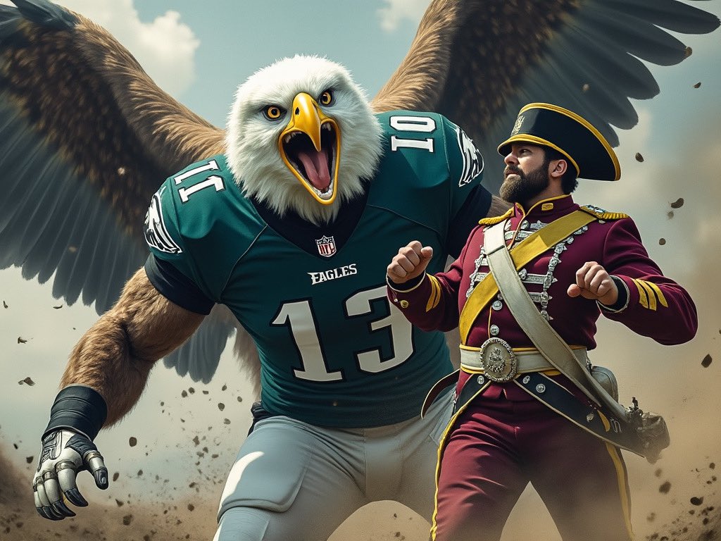RisBrian's tweet photo. @ScooterMagruder “Laughs in Commander” 🤣
… this is going to be the longest two days ever.
#FlyEaglesFly
#BeatWAS
Eagles v Commanders on #TNF!
Ai image created by using @grok https://t.co/Zngz9CkciP