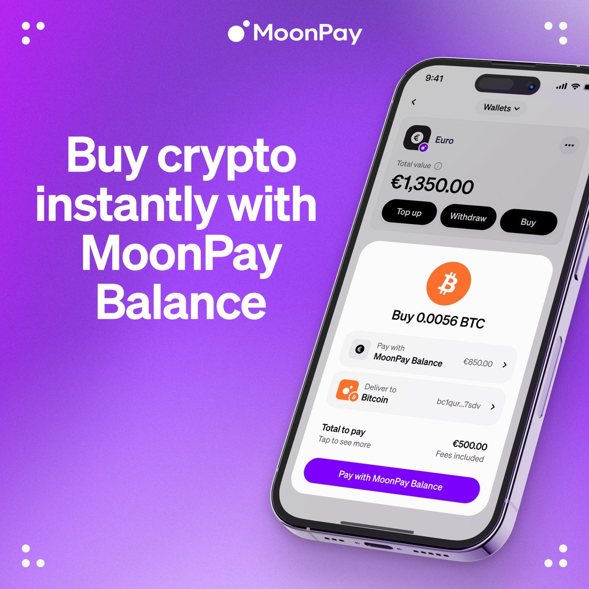 Welcome to a new era of financial freedom with MoonPay Balance! 🎉 99%  success rates ✌️ No MoonPay fees 💨 Faster trades 🌍 Live today in UK + EU  🇺🇸 Coming to