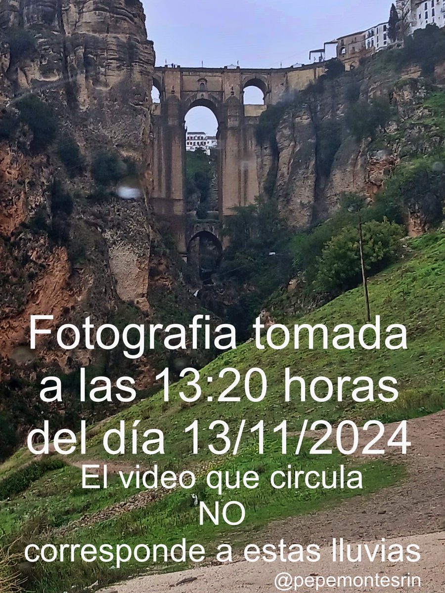 pepemontesrin's tweet photo. He recibido el video del tajo de #Ronda con un gran subida del rio muchas veces y por varias RRSS. 
No es de hoy. He ido a ver como estaba y aunque ha subido la situacion es la que se ve en la foto.
@Storm_Malaga 
#SeguimientoMLG 
#AlertaProtecciónCivilMLG https://t.co/3yIs9urXhl