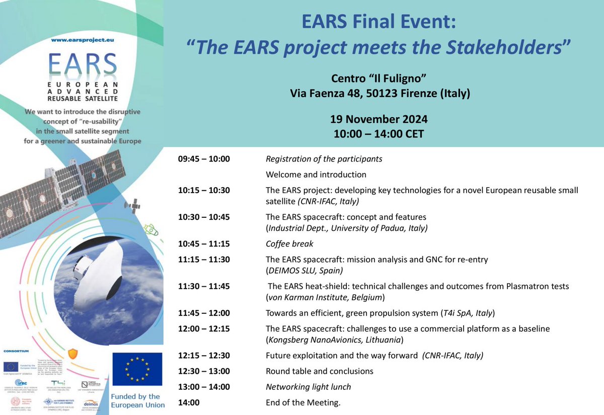 On November 19th 2024, the final event of the EARS project “The EARS Project Meets the Stakeholders” will take place in Firenze, Italy.