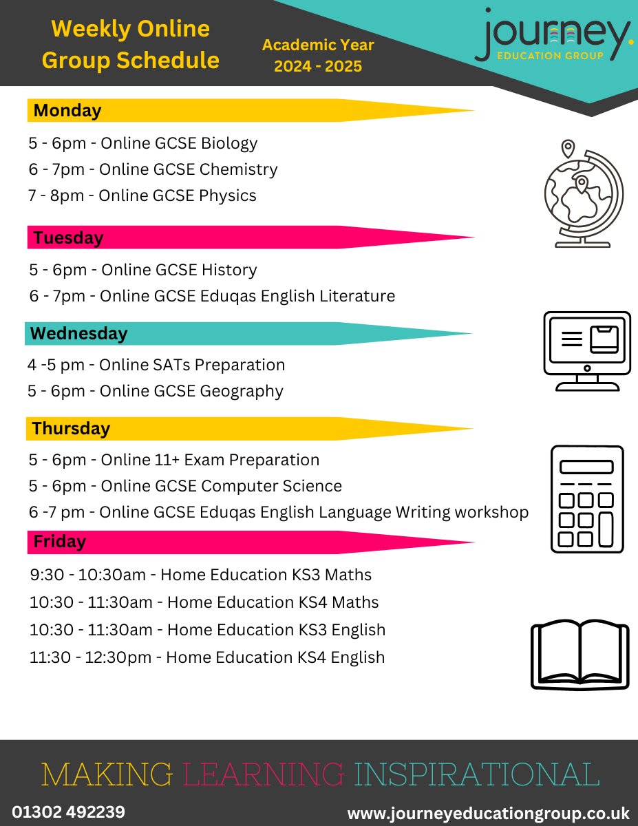 Take a look at our hub timetable, whether you’re gearing up for next year’s exams, seeking assistance with home education, or looking to join a calming art group, we have something for everyone! 🎨📚

To book any of our classes, just click the link below;
…ey-education-tutoring.classforkids.io
