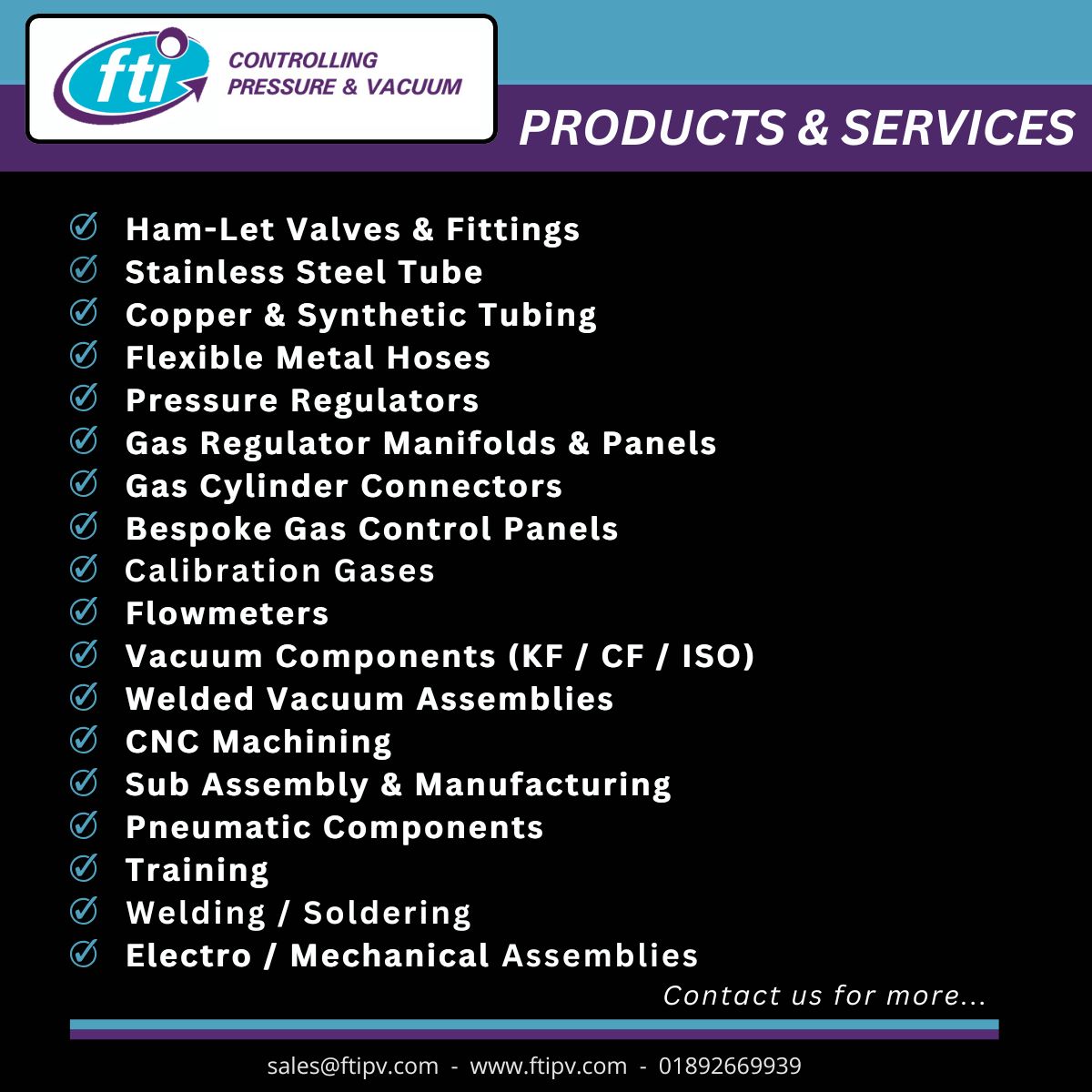 #FTIControllingPressureAndVacuum
We offer quality products &amp; services, with the ability to manufacture in-house &amp; serve as a trusted supplier. This flexibility allows us to meet customer needs from everyday components to bespoke projects.
📞 01892669939
 📩 sales@ftipv.com
#ftipv