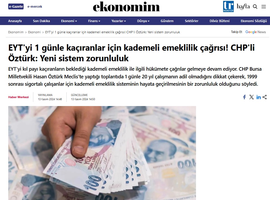 mvhasanozturk's tweet photo. İşe 1 gün geç başladı diye kimse 17-20 yıl fazladan çalışmaya mahkum edilemez. TBMM gündemine taşıdığımız kademeli emeklilik konusu ulusal basında geniş yer buldu. 

Kademeli emeklilik bir zorunluluktur, sosyal adaletin bir gereğidir. Bu nedenle biz bu işin de takipçisiyiz.

#KademeliAcilKomisyona 
#KademeyeAcilçözüm 
#kademeanayasalhaktır
#KademeAcilKomisyona
#KademeErkenSeçimistiyor

@adilemeklilik
@EmadDernegi
@mihribanugurluu