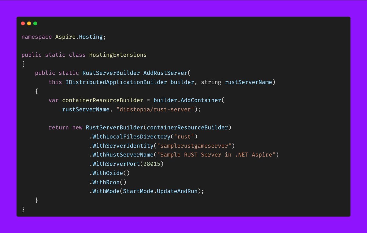 davidpine7's tweet photo. π€£ Not a lot of people noticed the wrong logo being used during the .NET Aspire presentation. It was intended to be the @rustlang, not @playrust logo. But it's so easy to do these things in #dotnet #aspire that Brady made it so! #containerizeallthethings
https://t.co/qR8uMxJZed https://t.co/g4cxNSHYCR