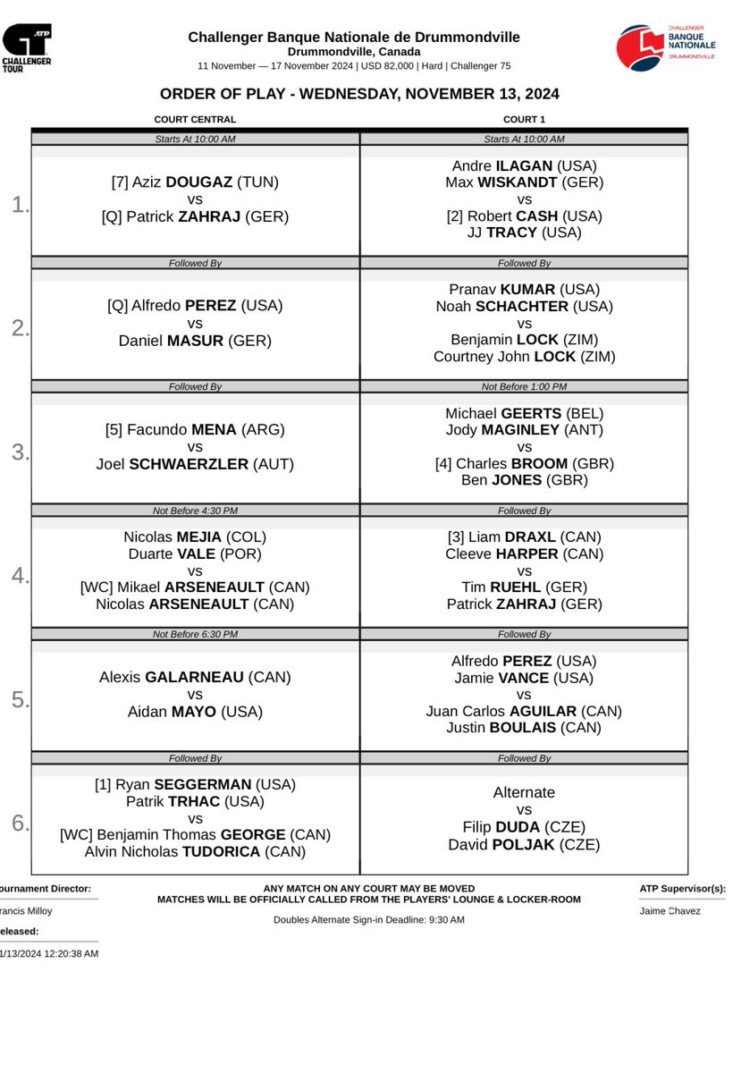 ChallengerBN's tweet photo. L’horaire d’aujourd’hui 🎾

Today’s schedule 🎾 https://t.co/X6ZvuBy7yL
