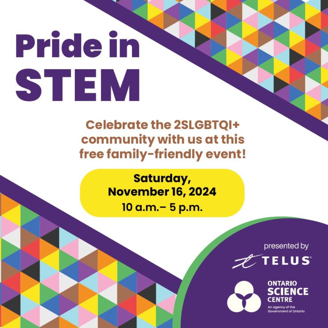 redca3sar's tweet photo. Join the Ontario Science Centre on Sat. Nov. 16 at Harbourfront Centre for a free day of family fun at the Pride at STEM event, proudly sponsored by TELUS 🔬🏳‍🌈 https://t.co/fzhx4i1gul #TeamTELUS https://t.co/LcT5EItCje