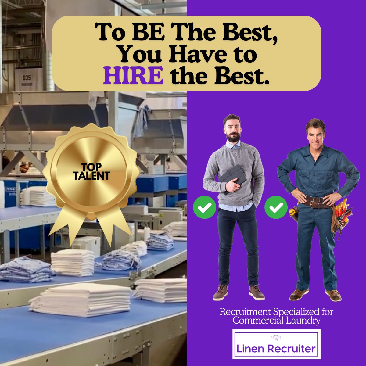 To BE the Best, You Have to HIRE the Best! 🌟
Linen Recruiter connects you with top talent in the commercial laundry and textile service industry. Need experienced hires? Request a FREE proposal at linenrecruiter.com or call Matt Smith at 518-848-1028!
#LinenRecruiter