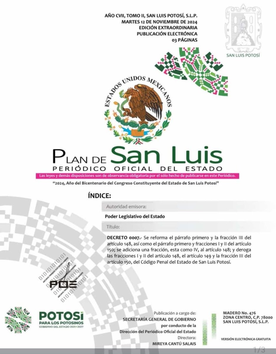 Oficialmente San Luis Potosí es el estado 16 en despenalizar parcialmente el aborto voluntario 💚✨

Este significa que desde hoy las autoridades de salud tienen que brindar ya los servicios