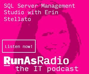 RunAsRadio (@runasradio) on Twitter photo What's happening with SQL Server Management Studio?
<a href="/erinstellato/">Erin Stellato</a> talks on RunAs Radio at buff.ly/4fK39OC about the big jump coming for SSMS - moving to the new Studio architecture and extensions model! What's happening with SQL Server Management Studio?
<a href="/erinstellato/">Erin Stellato</a> talks on RunAs Radio at buff.ly/4fK39OC about the big jump coming for SSMS - moving to the new Studio architecture and extensions model!