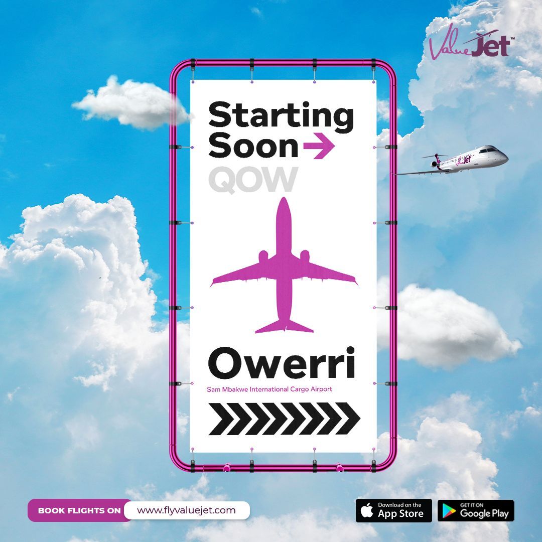 flyvaluejet's tweet photo. Bringing you the best, always! 🌟 Owerri, we’re coming your way soon! Watch this space for exciting updates. 
🚀 Stay tuned! 
#flyvaluejet #valuejet https://t.co/KpPHdTpvln
