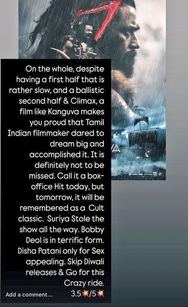RajanPaswan26's tweet photo. π₯ First Review Of #kanguva Is In!π₯ The censor board has spoken
and it's a solid 3.5/5! Looks like this epic is making Waves with its action, storyline, and stunning visuals.π
Get ready for an unforgettable cinematic experience!π₯
#KanguvaFromNov14th
#BlockbusterIntheMaking
#Cinemagic #FilmReview