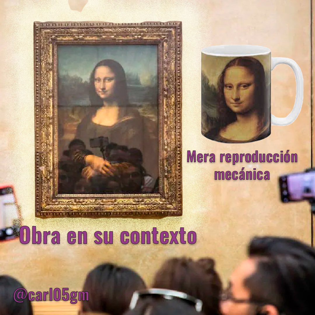 Presencia única y autenticidad son los términos que usa Walter Benjamin para definir el aura de una obra en su contexto. Este aura hace al arte irrepetible en tiempo y espacio, lo distingue de la mera re-producción mecánica. Acredita exclusividad. #mediacionesculturales  <a href="/umh3600/">Per artis ad verum</a>