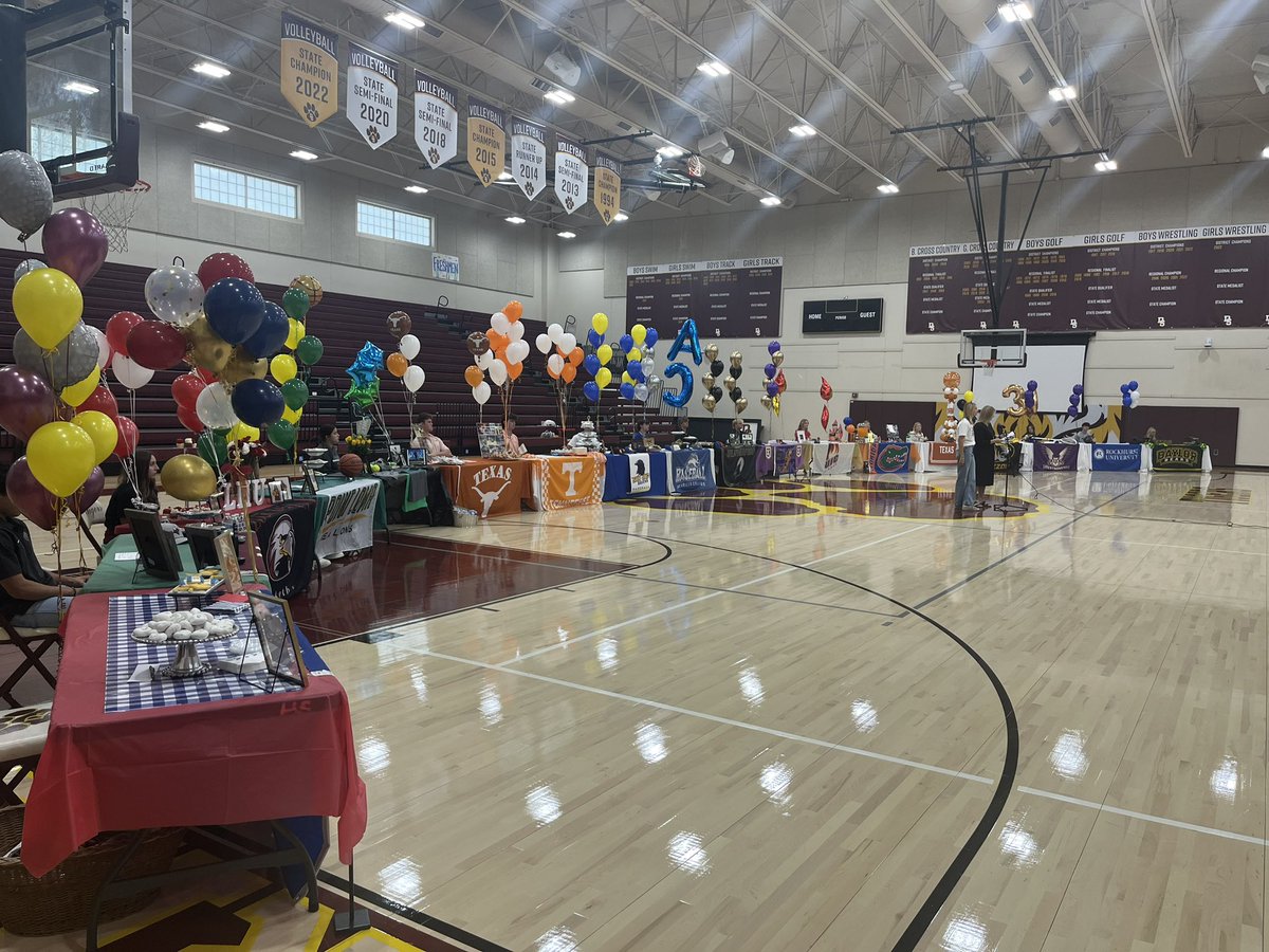 CoachGZimmerman's tweet photo. NLI signing day at Dripping Springs HS today was an amazing event.  10 different sports and 16 different schools represented.  Great time celebrating these young student athletes  and their accomplishments with family, friends, teammates, and community!  #TPD. @DSISD https://t.co/Y6ZvT9mnmD