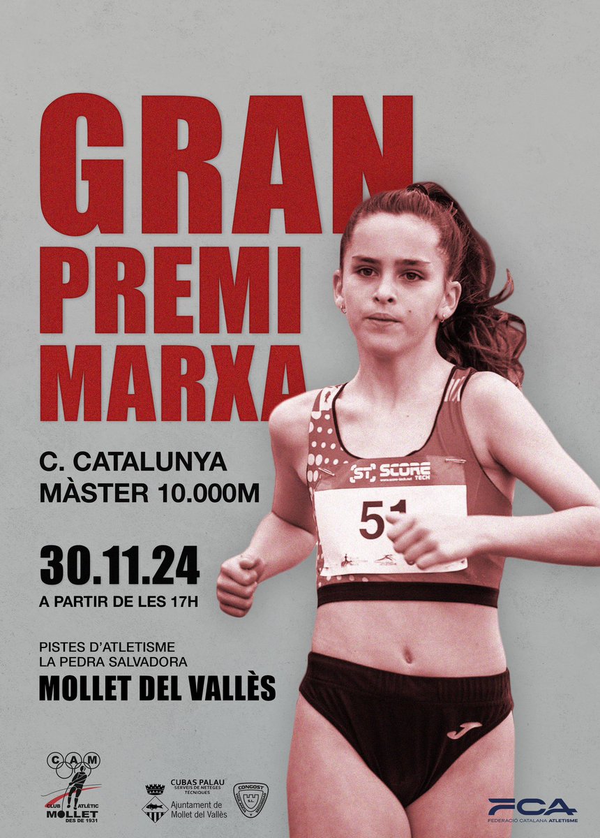 AtletismeMollet's tweet photo. 🏃🏻‍♂️🏃🏻‍♀️ GRAN PREMI DE MARXA CIUTAT DE MOLLET DEL VALLÈS 🏆

Us convidem a gaudir d’una jornada única de marxa atlètica! El pròxim dissabte 30 de novembre a l’Estadi Municipal La Pedra Salvadora. 
A més, aquest mateix dia també es disputarà el Campionat de Catalunya màster 🤩🤩 https://t.co/2WyjhWizjk