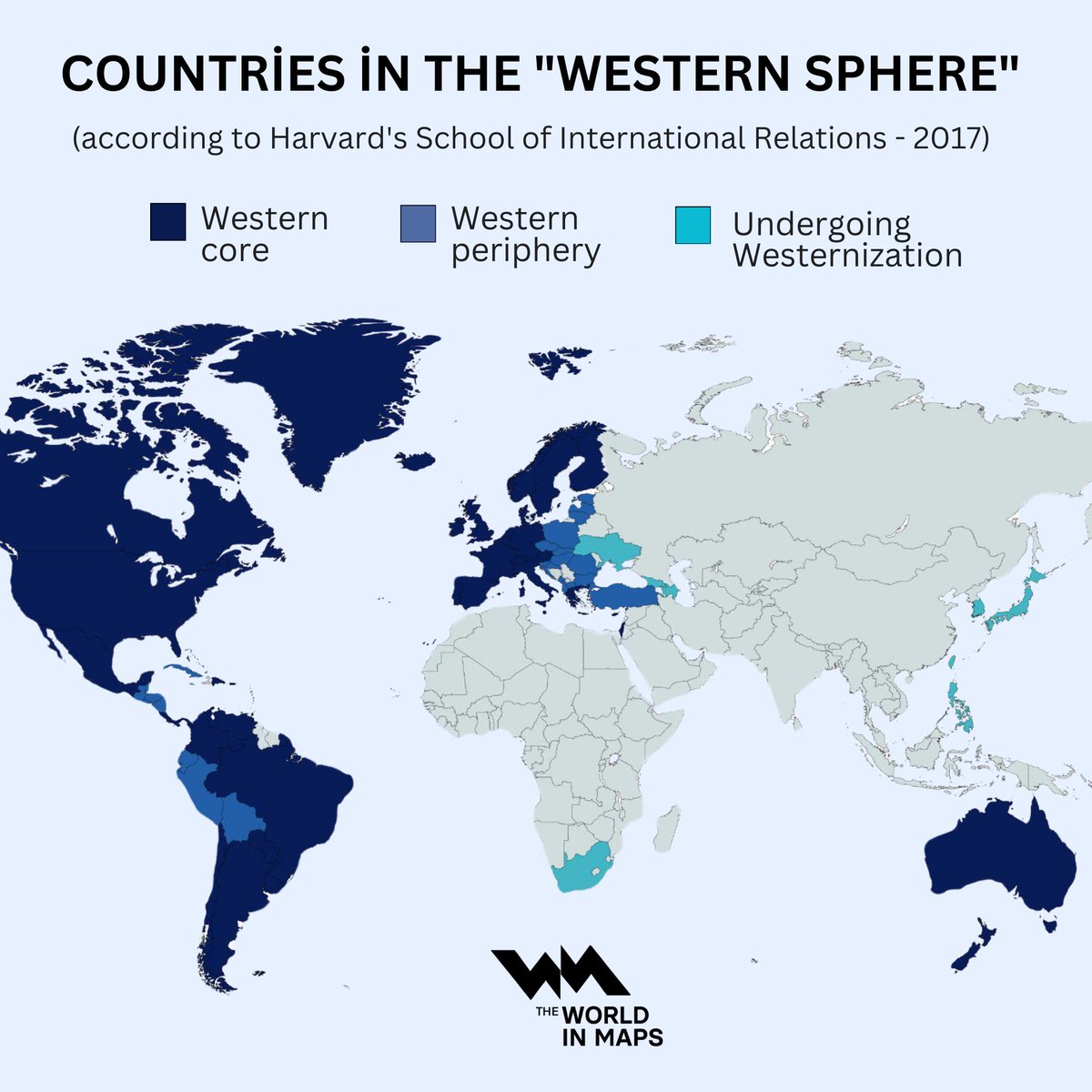 Xavi Ruiz (@xruiztru) on Twitter photo This map shows which countries are classified as being in the "Western Sphere" based on a 2017 Harvard School of International Relations report.
Do you agree with this classification? This map shows which countries are classified as being in the "Western Sphere" based on a 2017 Harvard School of International Relations report.
Do you agree with this classification?