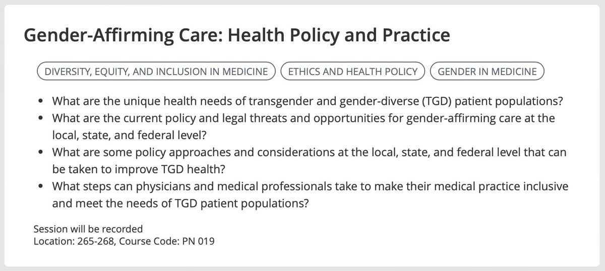 So thrilled to have been invited to serve as moderator and faculty covering issues of health policy and practice of gender-affirming care at <a href="/ACPIMPhysicians/">ACP</a> #IM2025 national meeting. Register here to catch the session (4/4/25, 8-9 a.m.): annualmeeting.acponline.org